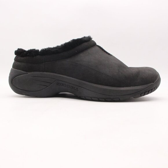 Merrell Encore Chill 2 Men's 10 Black Leather Slip On Faux Fur Clog - Picture 1 of 9